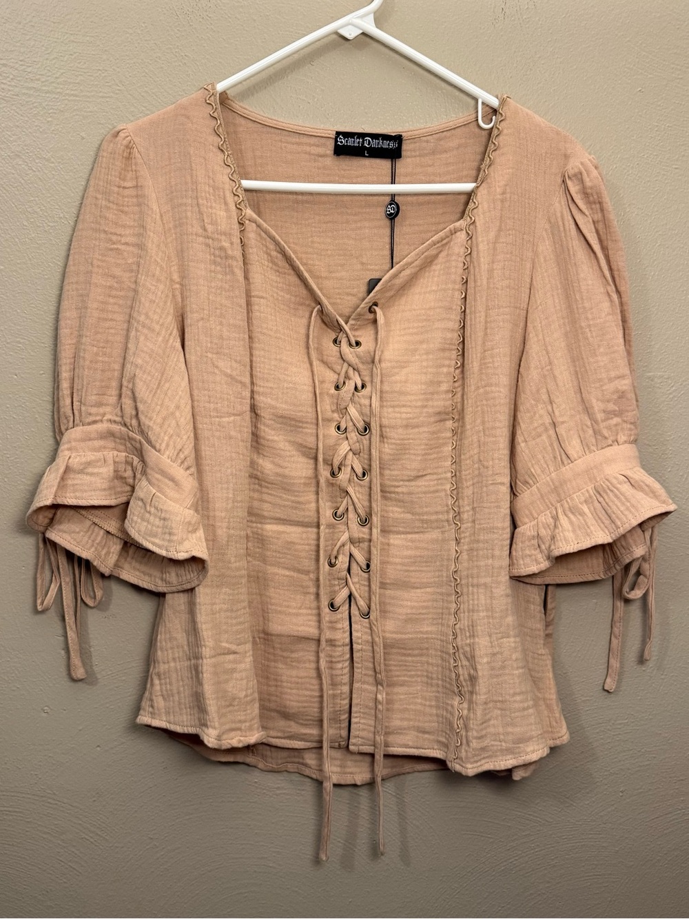 Scarlett Darkness NWT Renaissance Lace up Comfy Cotton Peasant Top women’s large